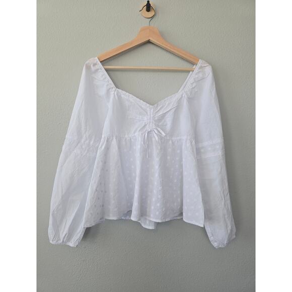 White Cotton Eyelet Blouse S Romantic Boho / Cottagecore Top Babydoll Blouse - Picture 2 of 8